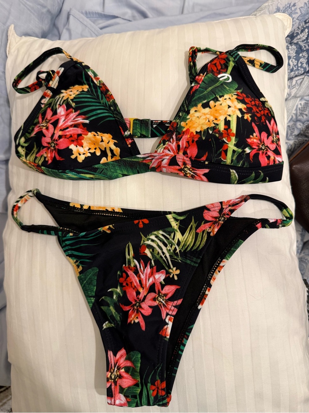 Dixxon Gili Tanning Bikini Set - Black Base with Pink & Yellow Flowers